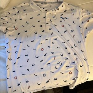 Puma White and Blue Patterned Men's Polo Shirt